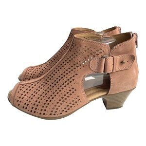 Earth Shoes Womens DUSTY ROSE Keri WIDE Leather Open Toe Ankle Bootie SZ 8D